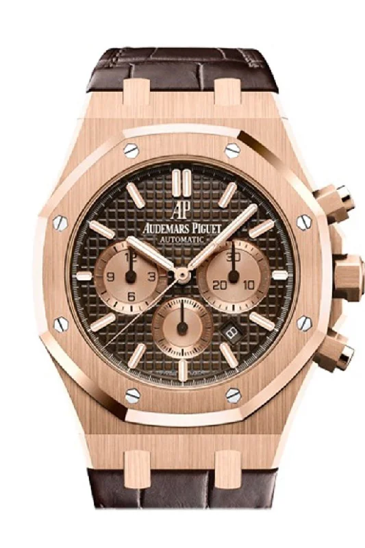 Audemars Piguet Royal Oak 41mm Brown Dial 18K Pink Gold Brown alligator strap Men's Watch 26331OR.OO.D821CR.01 DCM