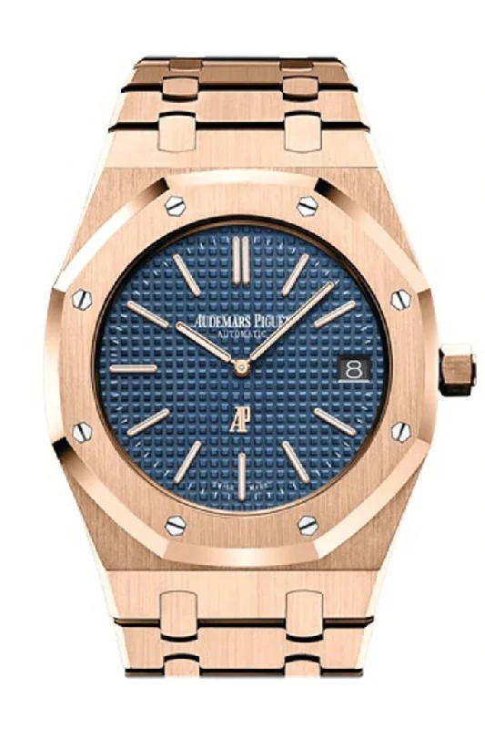 Audemars Piguet Royal Oak 39mm Blue Dial Extra-Thin 18K Pink Gold Watch 15202OR.OO.1240OR.01.A