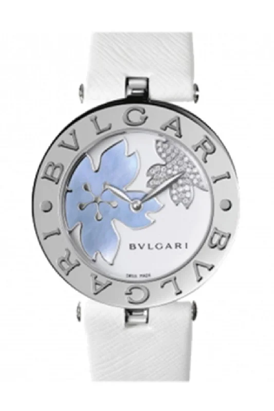 Bulgari B.zero1 White Flower Motif Dial White Leather Strap Ladies Watch 101900 BZ30FDSL