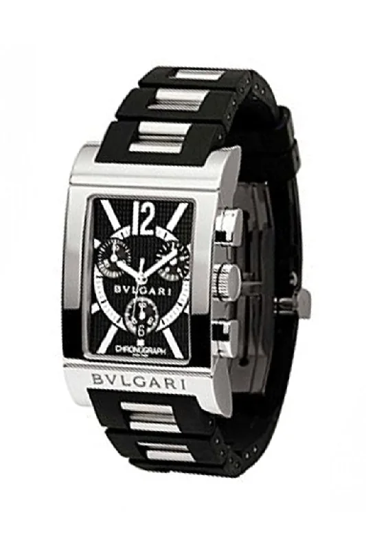 Bvlgari Rettangolo Black Dial Rubber/Stainless Steel Men's Watch RTC49BRSVD