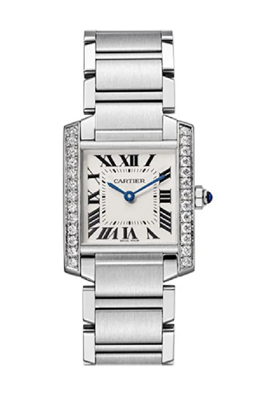 Cartier Tank Francaise Midsize Diamond Bezel Steel W4TA0009