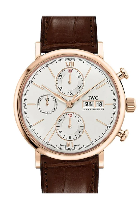 IWC Portofino Chronograph Silver Dial Brown Alligator Leather Men's Watch IW391020