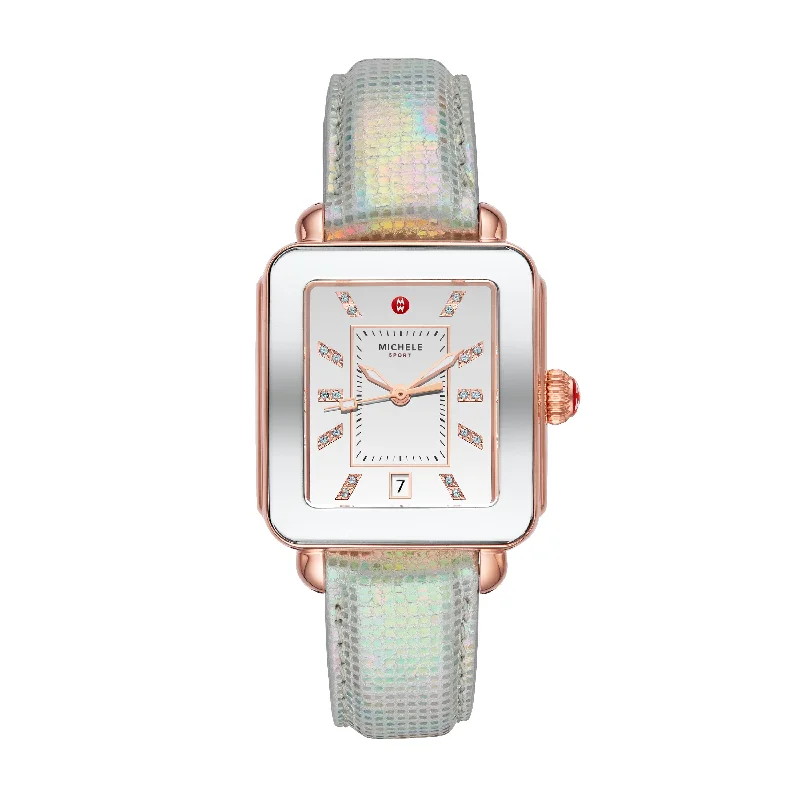 Deco Sport Pink Gold-Tone Aqua Topaz Dial Watch