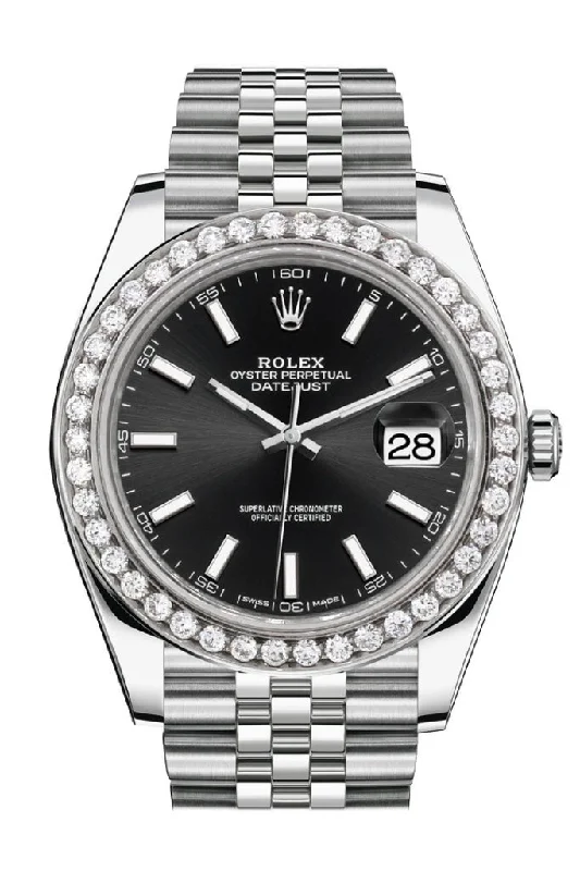 Rolex Custom Diamond Bezel Datejust 41mm Black Dial Steel Jubilee Men's Watch 126300