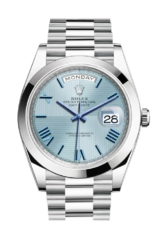 Rolex Day-Date 40 Ice blue Quadrant Motif Dial Dome Bezel Platinum President Automatic Men's Watch 228206 DC