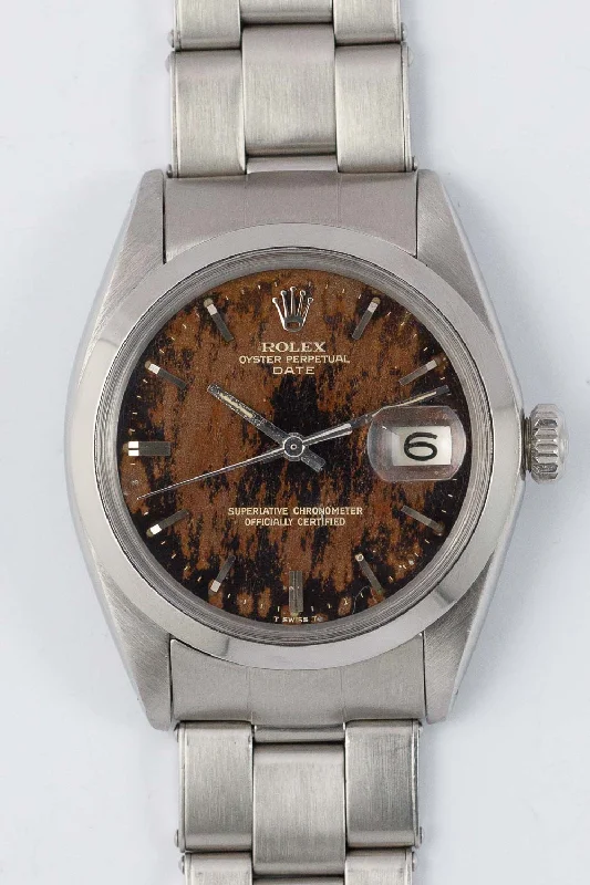 ROLEX OYSTER PERPETUAL DATE REF.1500 BLACK GILT PATINA DIAL