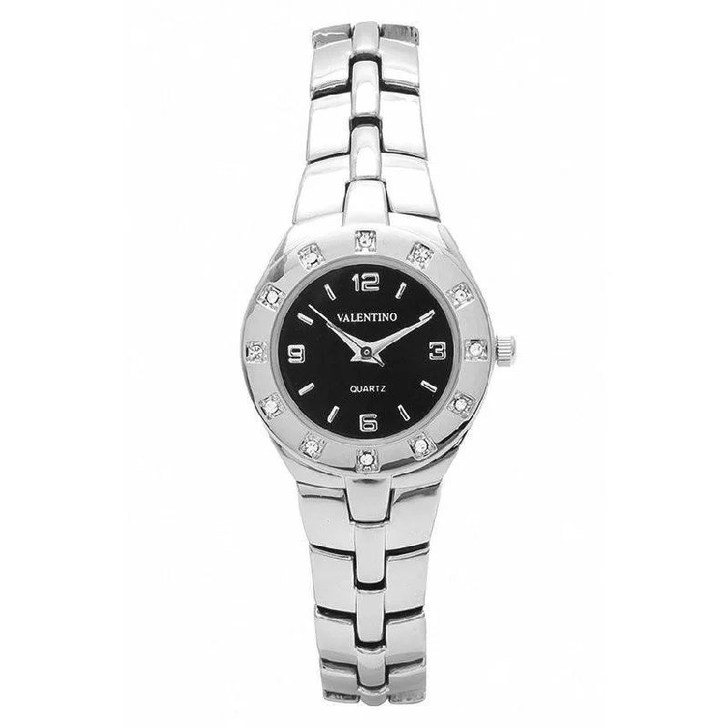 Valentino 20121760-SILVER - BLACK DIAL OMEGA IP CLASSIC STYLE FASHION METAL - ALLOY STRAP Watch for Women