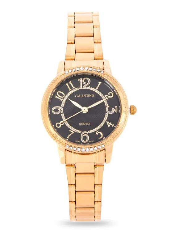 Valentino 20122199-BLACK DIAL Gold Stainless Steel Watch for Women