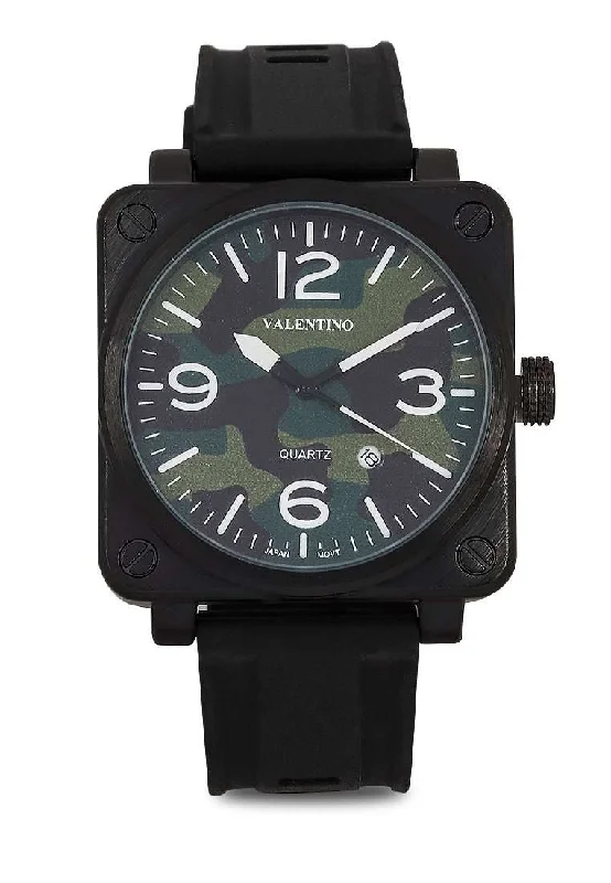 Valentino 20122292-BLK STP-GREEN DL Rubber Strap for Men