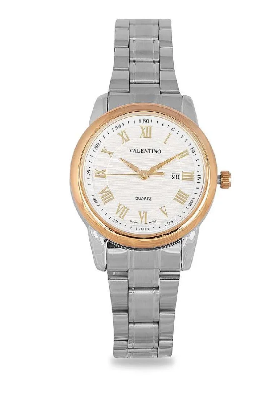 Valentino 20122300-GOLD RING-WHT DIAL Silver Strap for Women