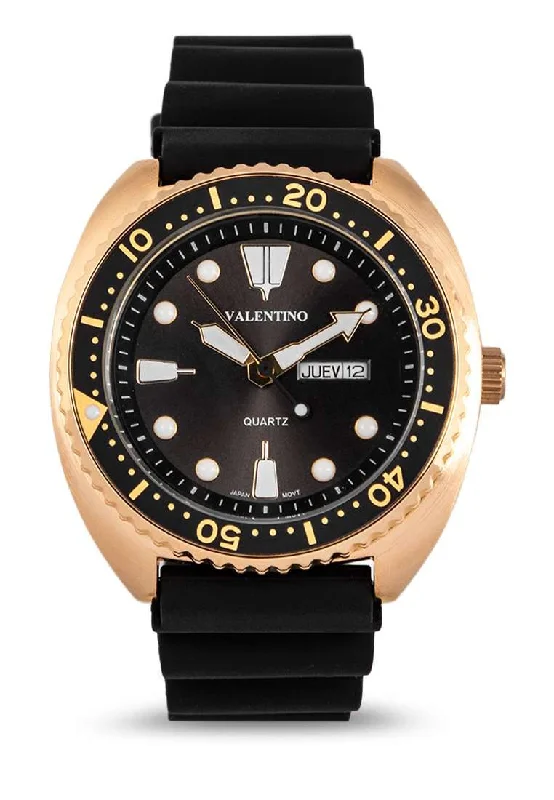 Valentino 20122313-GOLD CASE-BLK DL Rubber Strap Watch for Men