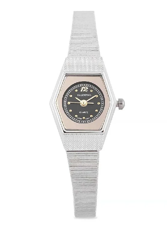 Valentino 20122335-BLACK DIAL Silver Strap Watch for Women