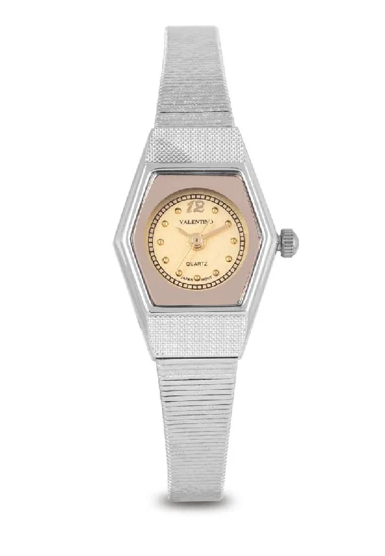 Valentino 20122335-GOLD DIAL Silver Strap Watch for Women