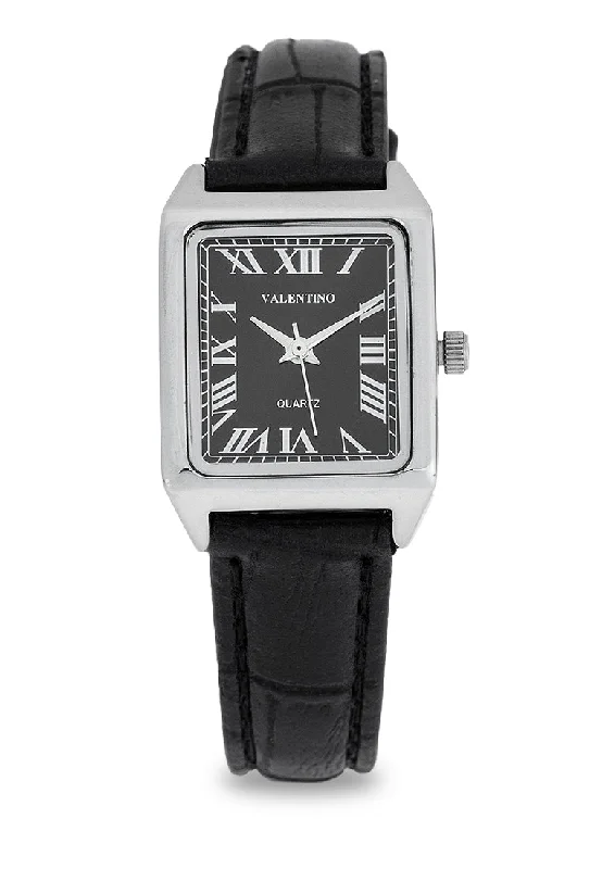 Valentino 20122376-BLK STRAP - SILVER DIAL Leather Strap Analog Watch for Women