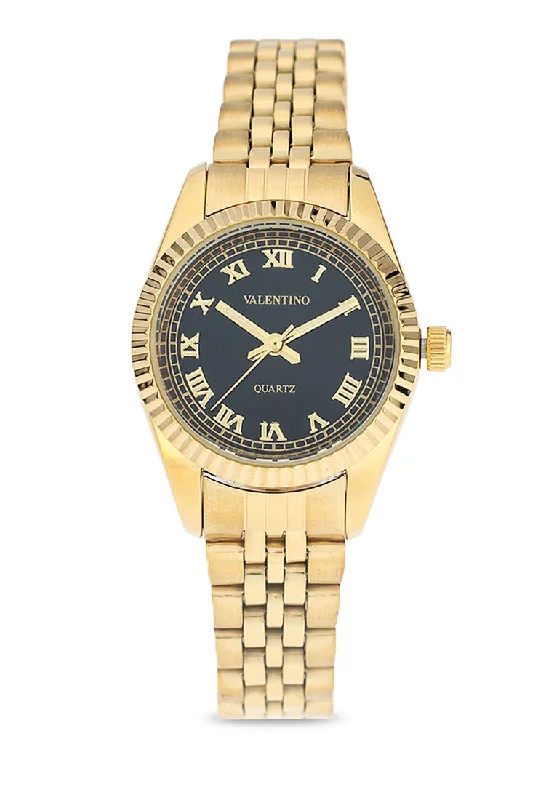 Valentino 20122403-GOLD - BLACK DIAL Stainless Steel Strap Analog Watch for Women